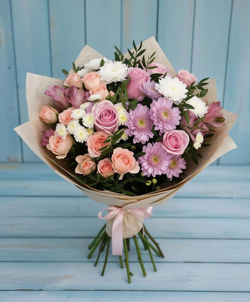 Букет цветов из: Хризантемы, Розы и Альстромерии в Губдене