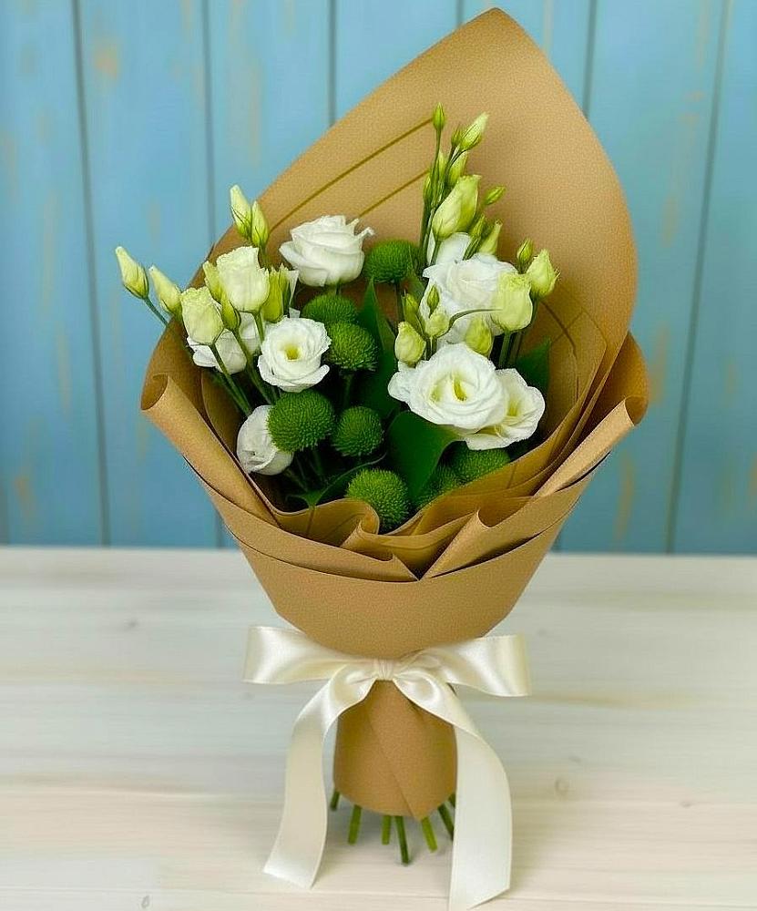 Букет цветов из: Хризантемы и Лизиантусы в Губдене