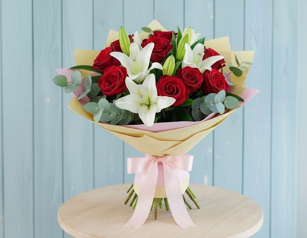Букет цветов из: Лилии и Розы в Губдене